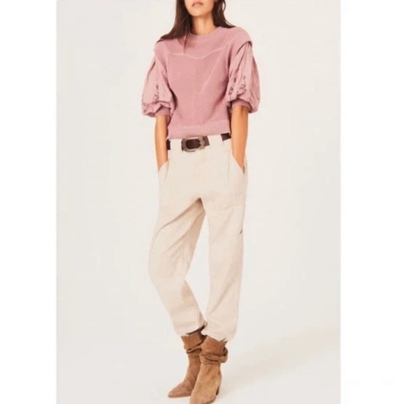 Ba&sh Samoa Pink Embroidered Puff Sleeve Lady Pullover Sweater size Small - Picture 3 of 14